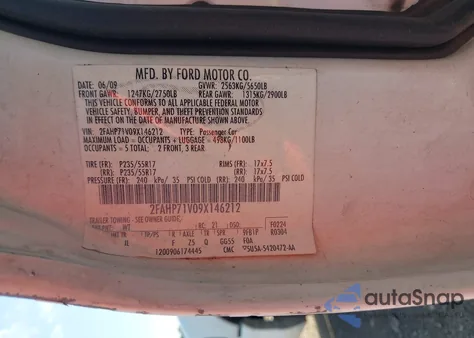 2009 Ford Crown Victoria Police/Police Interceptor from USA, damaged, VIN 2FAHP71V09X146212